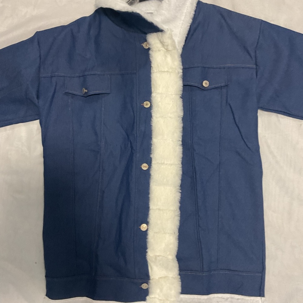 NWOT Winter Fluffy Fleece Lined Denim Jean Jacket Button Down Warm Denim Coat L - Picture 7 of 12